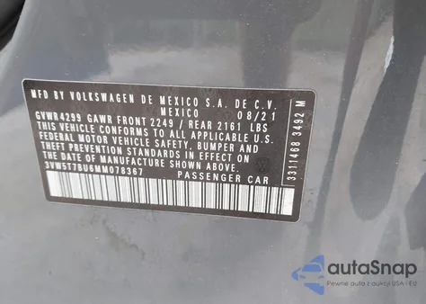 2021 Volkswagen Jetta Gli 2.0T Autobahn/2.0T S из США, поврежденный, VIN 3VW5T7BU6MM078367